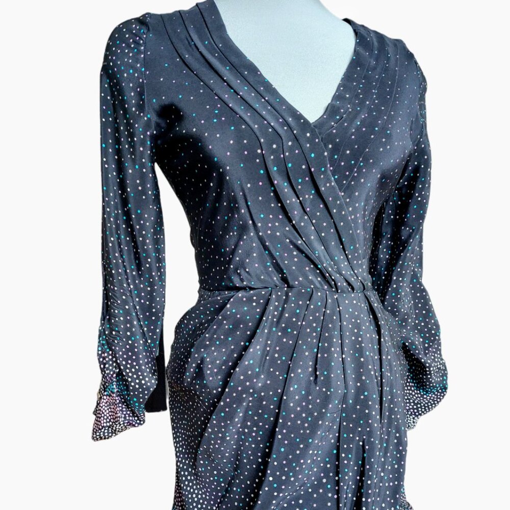 Yumi Kim Black Midi Dress with Teal and White Polka Dots
